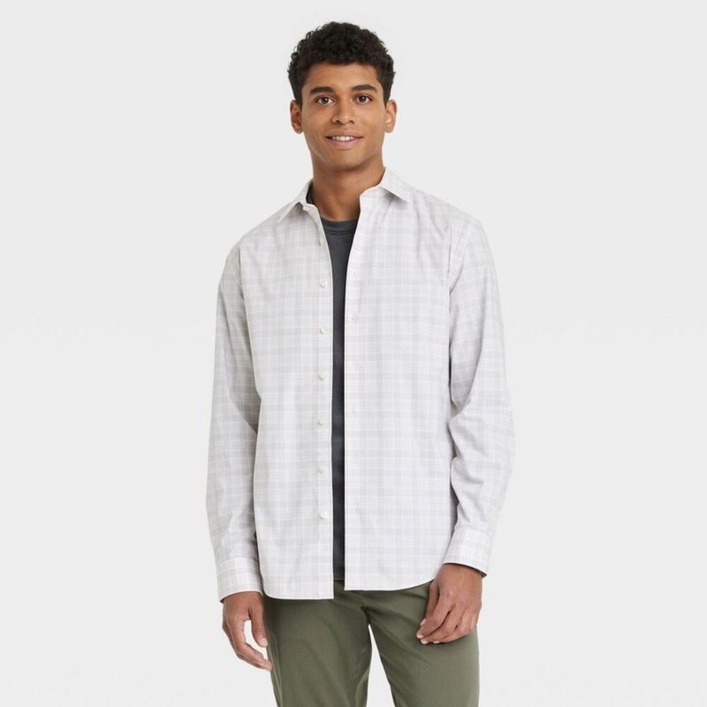Goodfellow & Co Men's Checked Button Down Dress Shirt Smart Casual Silver S